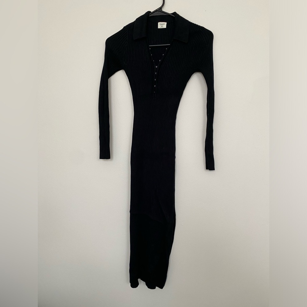 Black fitted sweater dress